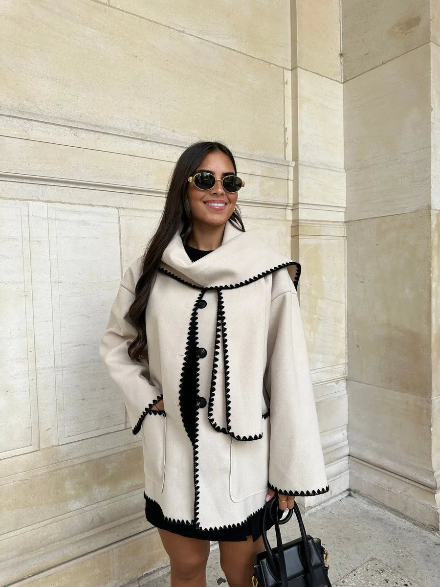 Sylvie Scarf Coat | Elegant Women’s Winter Jacket with Integrated Shawl