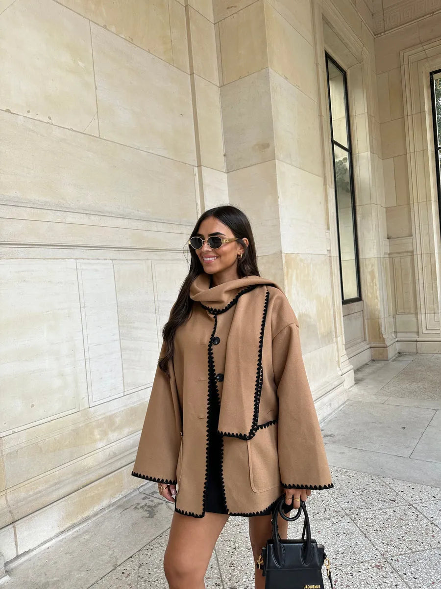 Sylvie Scarf Coat | Elegant Women’s Winter Jacket with Integrated Shawl