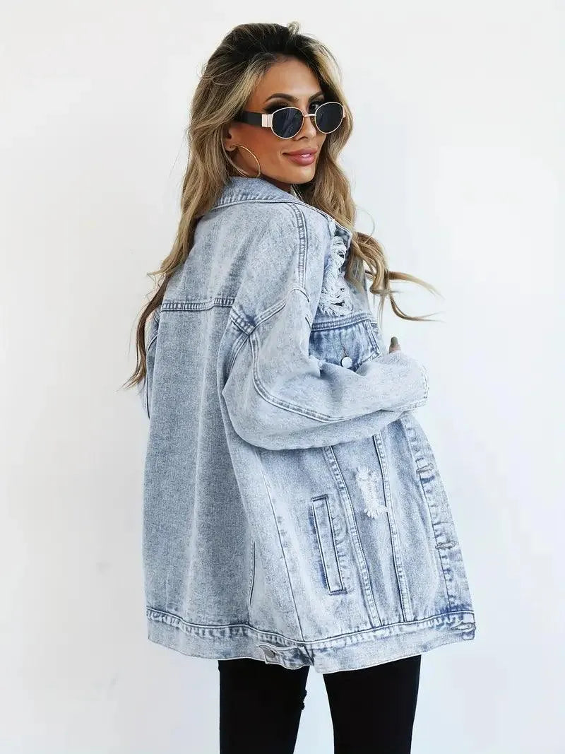 Elodie Oversized Denim Jacket | Women’s Waterproof Lined Jean Coat