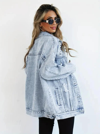 Elodie Oversized Denim Jacket | Women’s Waterproof Lined Jean Coat