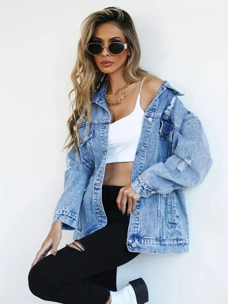 Elodie Oversized Denim Jacket | Women’s Waterproof Lined Jean Coat