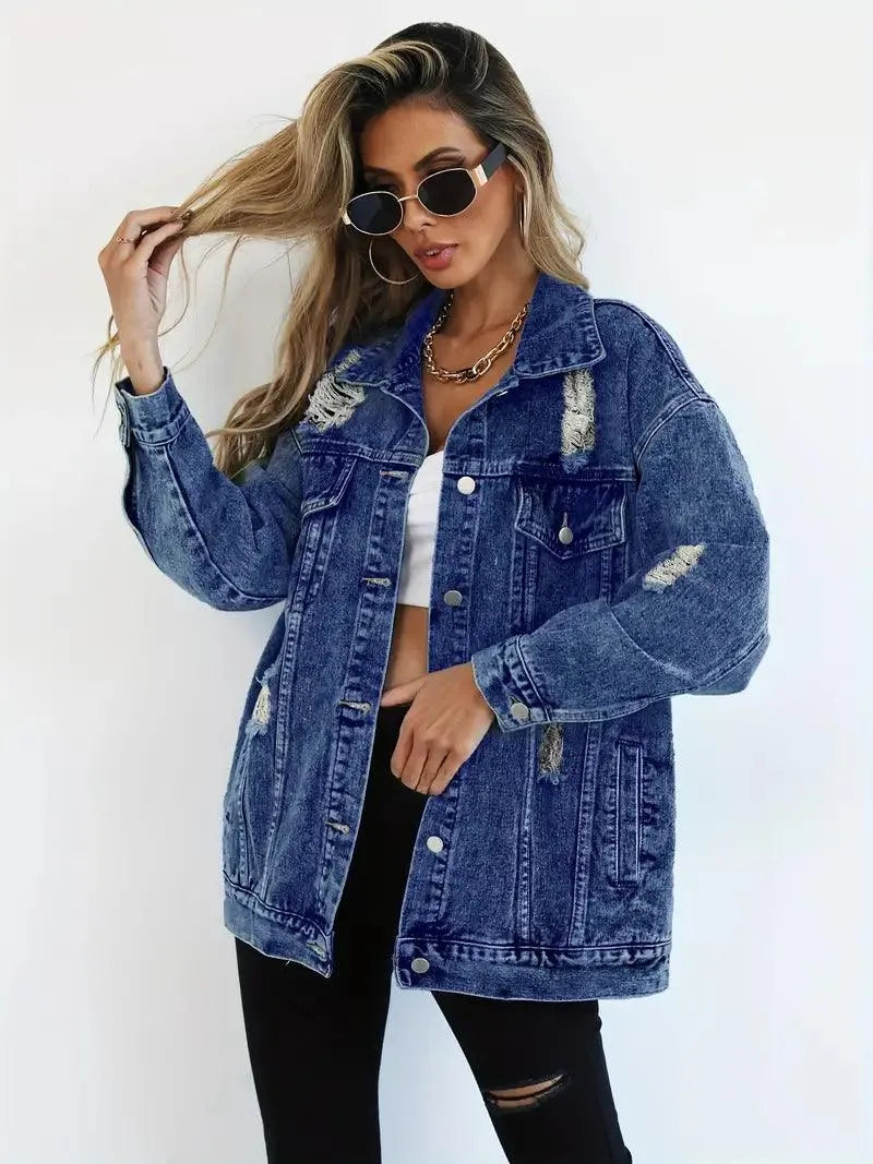 Elodie Oversized Denim Jacket | Women’s Waterproof Lined Jean Coat