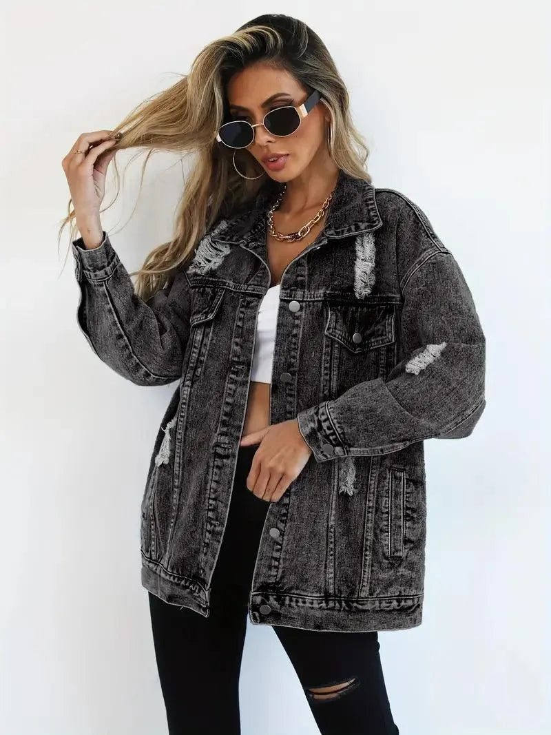 Elodie Oversized Denim Jacket | Women’s Waterproof Lined Jean Coat