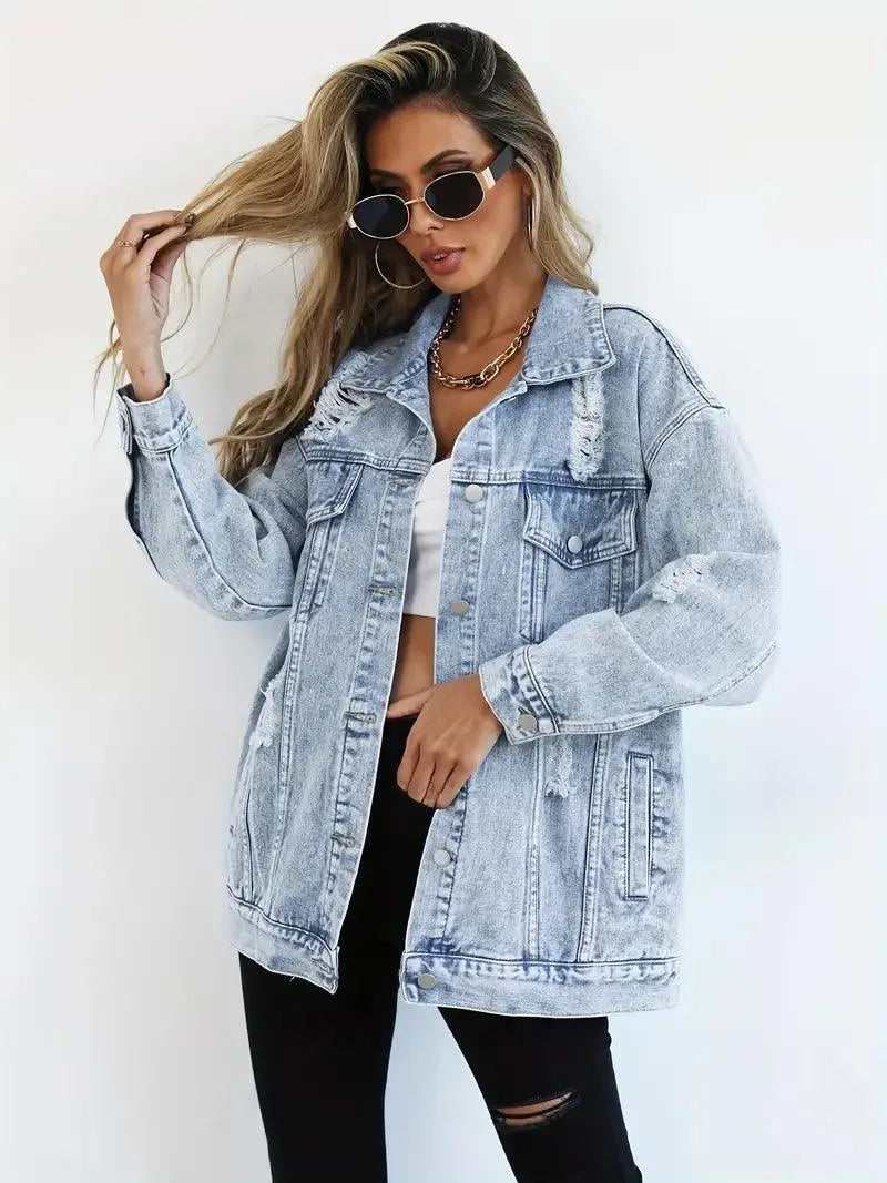 Elodie Oversized Denim Jacket | Women’s Waterproof Lined Jean Coat