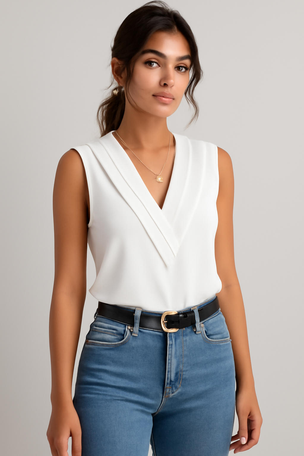 Mariette Sleeveless Blouse | Elegant Women’s V-Neck Top for Summer