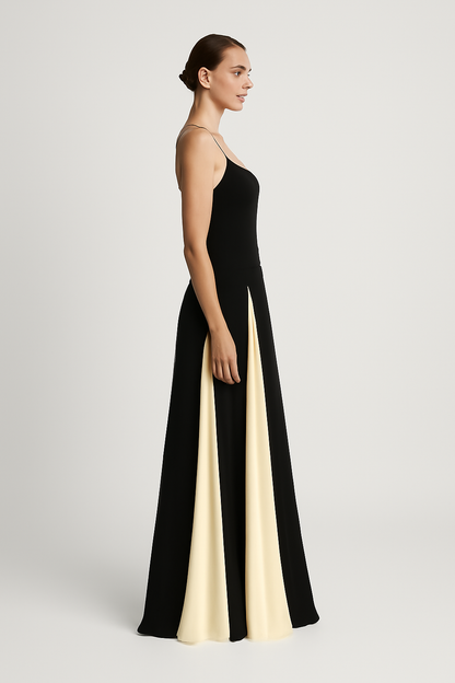 Camille A-Line Maxi Dress | Elegant Women’s Gown with Contrast Details