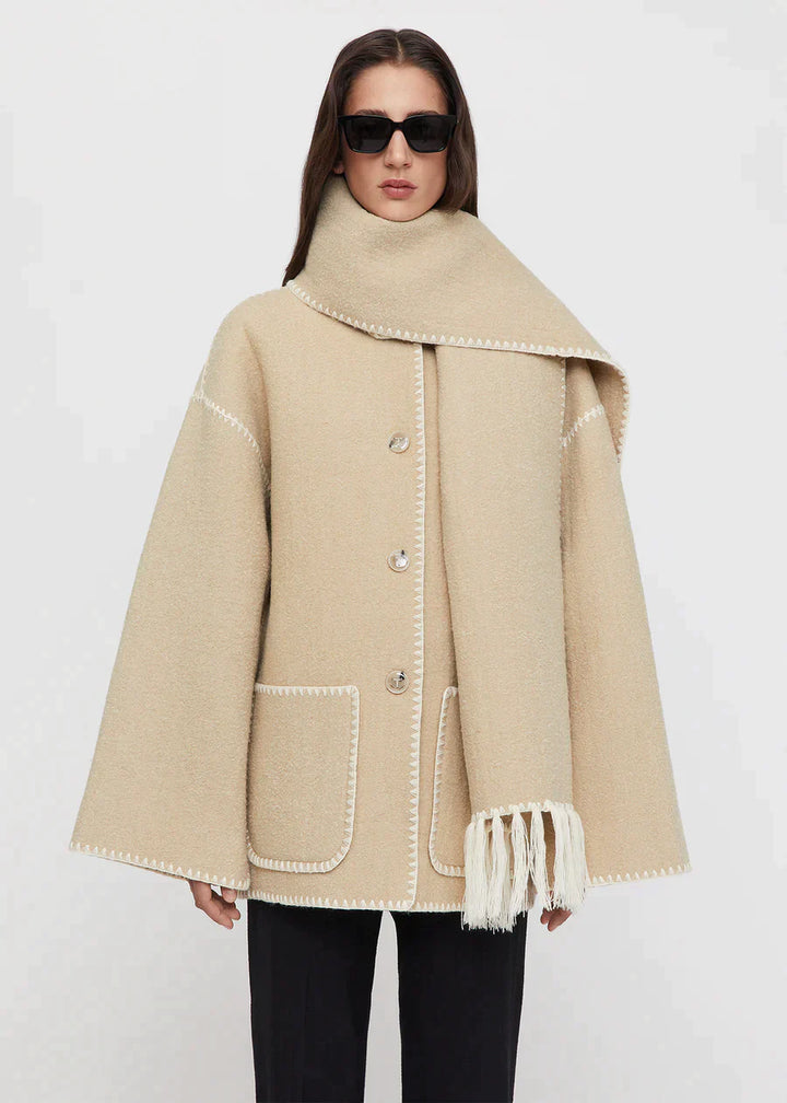Sylvie Scarf Coat | Elegant Women’s Winter Jacket with Integrated Shawl