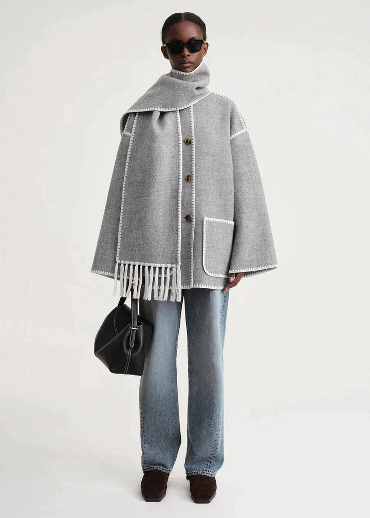 Sylvie Scarf Coat | Elegant Women’s Winter Jacket with Integrated Shawl