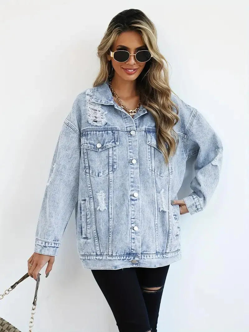 Elodie Oversized Denim Jacket | Women’s Waterproof Lined Jean Coat