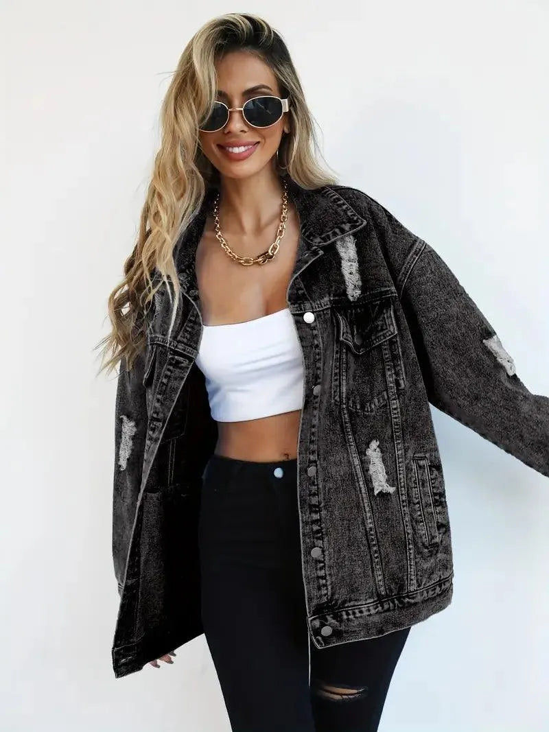Elodie Oversized Denim Jacket | Women’s Waterproof Lined Jean Coat