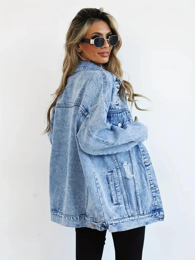 Elodie Oversized Denim Jacket | Women’s Waterproof Lined Jean Coat