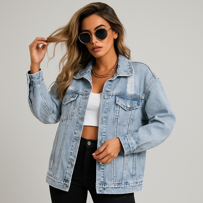 Elodie Oversized Denim Jacket | Women’s Waterproof Lined Jean Coat