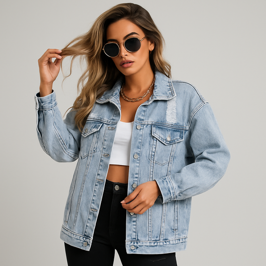 Elodie Oversized Denim Jacket | Women’s Waterproof Lined Jean Coat