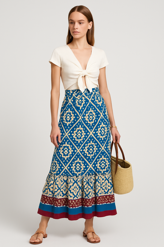 Amara Boho Maxi Skirt | Flowing Pleated Long Skirt with High Waist